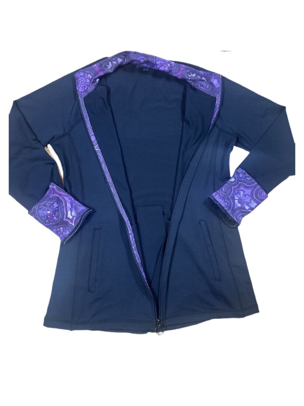 ✨ Danskin Black Full Zip Activewear Jacket Medium Purple Paisley Trim Yoga ✨ - Picture 3 of 6